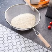 Ahşap Saplı Paslanmaz Çelik Süzgeç, Büyük Boy Metal Süzgeç 24*10 Cm - Estetik ve Dayanıklı - 2