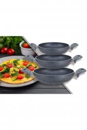 Hazarpazar Granitta 18-20-22cm Çift Kulp Gri Granit 3 Lü Omlet/sahan Tava Seti - 1