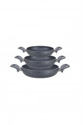 Hazarpazar Granitta 18-20-22cm Çift Kulp Gri Granit 3 Lü Omlet/sahan Tava Seti - 2