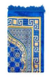 Lüks Kadife Şipinger Seccade  Tesbih Hediyeli Mavi thumbnail 2