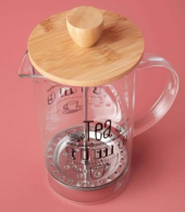 Cam French Press Filtre Kahve Demlik Bitki Çayı Potu Kahve Presi Bambu 350 ml - 3