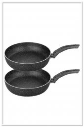 Hazarpazar Granit Tava Seti 2 Boy 22-26 cm Yanmaz Yapışmaz GRANİT SERİ SİYAH RENK - 1