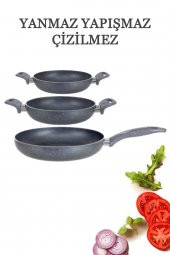 Hazarpazar Granit Tava 24 Cm & Çift Kulp Omlet 20 - 24 Cm 3Lü Set - 1