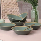 Keramika Mat Yeşil Gold File Hitit Yemek Tabağı 18 Cm 6 Adet - 322 - 1