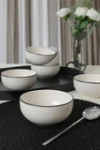 Keramika Mat Beyaz Siyah Fileli Bulut Çorba Kasesi 12 Cm 6 Adet 19685 - 1