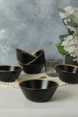 Keramika Mat Siyah Gold File Hitit Çorba Kasesi 14 Cm 6 Adet 956 - 1