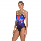 SPEEDO KADIN ANTRENMAN MAYOSU NEON FAN PLMT DOUB XBCK AF BLK/GRN 8-10626D279 YZM UK BEDEN thumbnail 1