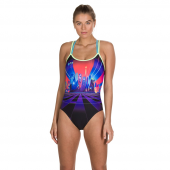 SPEEDO KADIN ANTRENMAN MAYOSU NEON FAN PLMT DOUB XBCK AF BLK/GRN 8-10626D279 YZM UK BEDEN thumbnail 2