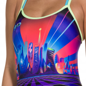 SPEEDO KADIN ANTRENMAN MAYOSU NEON FAN PLMT DOUB XBCK AF BLK/GRN 8-10626D279 YZM UK BEDEN thumbnail 4