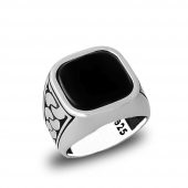 Kare Siyah Oniks Taşlı 925 Ayar Erkek Gümüş Yüzük thumbnail 2