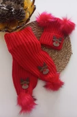 MARS BABY Kız Erkek Unisex Bebek Çocuk Kırmızı Geyik Figürlü Ponponlu Atkı Bere Takımı - 1