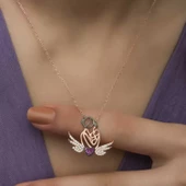 Lucky Life 925 Ayar Gumuss  Rose Kalpli Anne Ve Çocuk Kolye - 3