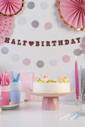 Kahverengi Half Birthday Yazılı Banner, Yarım Yaş Partisi, Doğum Günü Süsü, Simli Eva Banner - 1