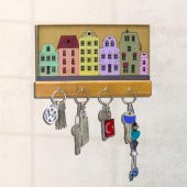Veraart Işıklı Dekoratif Şehir Temalı Ahşap Organizer Anahtar Askılığı - 2