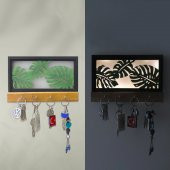 Veraart Işıklı Dekoratif Yaprak Temalı Ahşap Organizer Anahtar Askılığı - 3