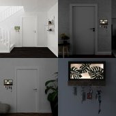 Veraart Işıklı Dekoratif Yaprak Temalı Ahşap Organizer Anahtar Askılığı - 8