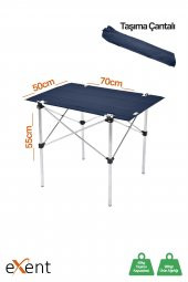 Exent 50x70 cm Kamp Masası Katlanabilir Masa, Piknik Bahçe Balkon Plaj Masası, Taşıma Çantalı Masa-LACİVERT thumbnail 1