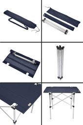 Exent 50x70 cm Kamp Masası Katlanabilir Masa, Piknik Bahçe Balkon Plaj Masası, Taşıma Çantalı Masa-LACİVERT thumbnail 2