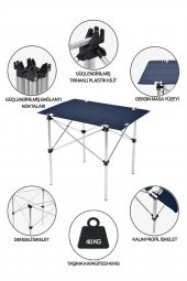 Exent 50x70 cm Kamp Masası Katlanabilir Masa, Piknik Bahçe Balkon Plaj Masası, Taşıma Çantalı Masa-LACİVERT thumbnail 3