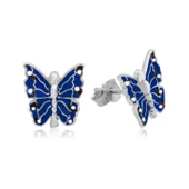 Lucky Life 925 Ayar Gumuss  Lacivert Kelebek Çocuk Küpesi - 1