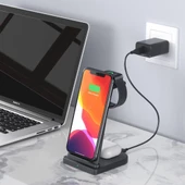 Polham 15W 3in1 Kablosuz Şarj Standı, Telefon, Saat ve Kulaklık Şarj İstasyonu, Ultra Hızlı - 3