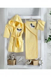 Unısex Bebek Sarı Bornoz Seti - 1