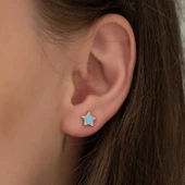 Lucky Life 925 Ayar Gumuss  Fosforlu Mavi Yıldız Küpe - 3