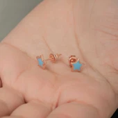 Lucky Life 925 Ayar Gumuss  Fosforlu Mavi Yıldız Küpe - 2