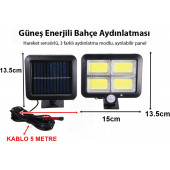 F128 Cob Led Güneş Enerjili 3 Mod Sensörlü 5 Metre Kablolu Kaliteli Sensörlü Solar Sokak Lambası thumbnail 7