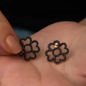 Lucky Life 925 Ayar Gumuss Kalp Yapraklı Çiçek Küpe - 2