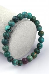 Orjinal Turkuaz - Yakut Doğal Taş 8 mm Küre Kesim Bileklik - 1