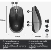 Logitech M190 Kozak Gri Büyük Boy Kablosuz Mouse - 3