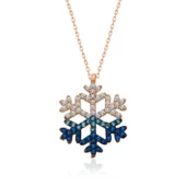 Lucky Life 925 Ayar Gumuss  Rose Mavi Taşlı Kar Tanesi Kolye - 1