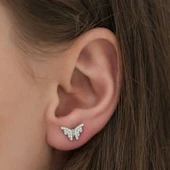 Lucky Life 925 Ayar Gumuss Beyaz Kelebek Küpe - 2