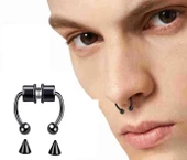 Siyah Mıknatıslı Fake Burun Piercing -Top Ve Ok Uçlu Paslanmaz Septum Deliksiz Pirsing - 2