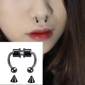 Siyah Mıknatıslı Fake Burun Piercing -Top Ve Ok Uçlu Paslanmaz Septum Deliksiz Pirsing - 1