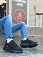 BA0548 BOA Kalın Yan Desenli Yüksek Siyah Taban Siyah Bağcıklı Spor Erkek Ayakkabı thumbnail 2
