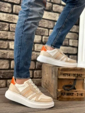 BA0548 BOA Kalın Yüksek Krem Beyaz Taban Beyaz Bağcıklı Spor Erkek Ayakkabı thumbnail 1