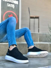 BA0548 BOA Kalın Yüksek Taban Siyah Bağcıklı Spor Erkek Ayakkabı - 1