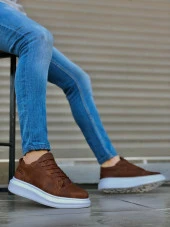 BA0548 BOA Kalın Yüksek Taban Taba Beyaz Bağcıklı Spor Erkek Ayakkabı - 1