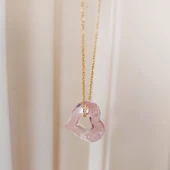 Pembe Swarovski Taşlı Kalp Gümüş Kolye thumbnail 3