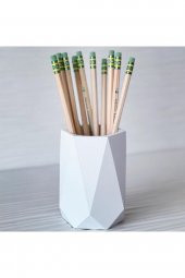 Dekoratif Beton Saksı & Kalemlik & Diş Fırçalık Beyaz - 2