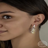 Swarovski Crystal Taşlı Lucky Life 925 Ayar Gumuss  Kalp Salkım Sallantılı Çivili Lucky Life Lucky Life Kadın Küpe - 2