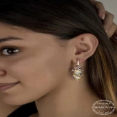Swarovski Crystal Taşlı Lucky Life 925 Ayar Gumuss  Kalp Salkım Sallantılı Çivili Lucky Life Lucky Life Kadın Küpe - 2