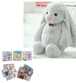 Uyku Arkadaşım PAPYONLU Uzun Kulak 65 cm Peluş Tavşan ve Eğitici Eğlenceli Etkinlik SETİ - 1