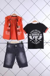 Babyhola Tshirt Yelek Pantolon Erkek Çocuk Takım 3'lü 1490 - 1