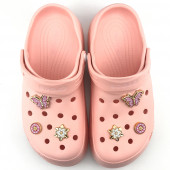 Yüksek Taban Jibbitz Süslü Crocs Pudra Terlik & Sandalet - 3