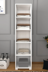 Midoser 40 Cm Mat Beyaz 5 Raflı Kiler Tek Kapılı Banyo Ve Elbise Dolabı - Gardırop - 1