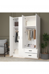 Midoser Yaman Mat Beyaz 4 Kapılı 2 Çekmeceli Elbise Dolabı - Gardırop - 1
