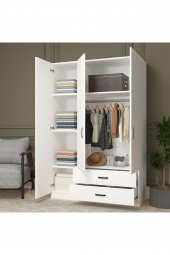 Midoser Yaman Mat Beyaz 3 Kapılı 2 Çekmeceli Elbise Dolabı-gardrop - 1
